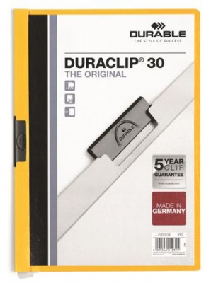 Rýchloviazač, s klipom, A4, DURABLE "DURACLIP® 30", žltá