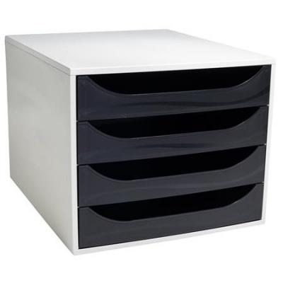 Úložný box na dokumenty, plastový, 4-zásuvkový, EXACOMPTA "Ecobox Office", sivá-čierna