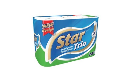 Toaletný papier, 3-vrstvový, malý kotúč, 24 kotúčov, "Star Trio"
