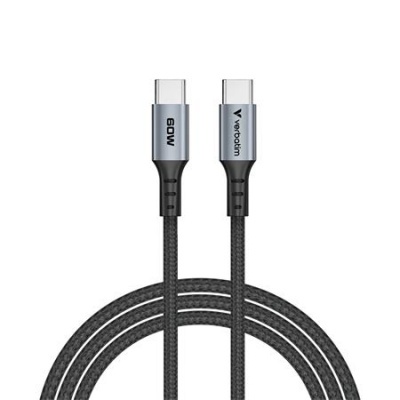 USB kábel, USB-C – USB-C, 1,2 m, 60 W, VERBATIM, čierny