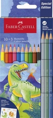 Farebné ceruzky, sada, šesťhranné, FABER-CASTELL"Dinosaurus" 10+3 rôznych farieb