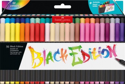 Fixky štetcové, v stojančeku, FABER-CASTELL "Black Edition", 50 rôznych farieb