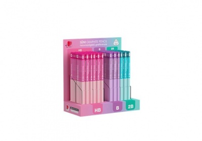 Grafitová ceruzka, displej, HB, B, 2B, trojhranná, ICO "Ježko", svetlé pastelové farby