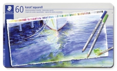 Akvarelové ceruzky, sada, šesťhranné, plechová krabička, STAEDTLER "Karat® aquarell 125", 60 rôznych farieb