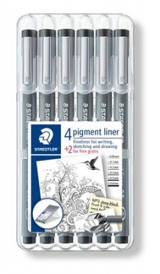 Liner, sada, STAEDTLER "Pigment Liner 308", 4+2 ks, čierna