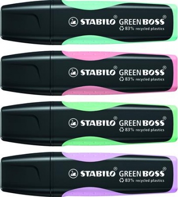 Zvýrazňovač, sada, 2-5 mm, STABILO "Green Boss Pastel", 4 rôzne farby
