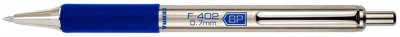 Guľôčkové pero, 0,24 mm, stláčací mechanizmus, nehrdzavejúca oceľ, modré telo, ZEBRA "F402", modrá