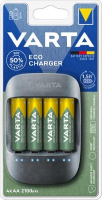 Nabíjačka batérií, AA tužkové batérie/AAA mikrotužkové batérie, 4x2100 mAh, VARTA "ECO"