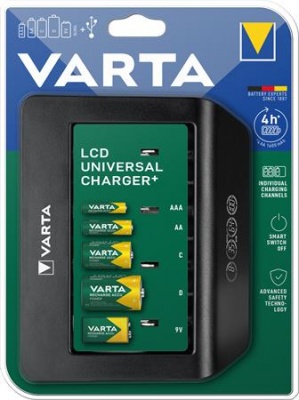 Nabíjačka batérií, univerzálna, AA/AAA/C/D/9V, LCD obrazovka, VARTA "Universal"