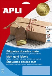 Etikety, k laserovým tlačiarňam a kopírovacím strojom, 45,7x21,2 mm, APLI,  matné, v zlatej farbe, 960 etikiet/balenie